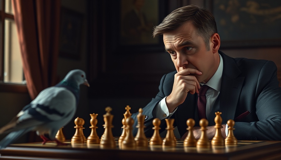 Pensive man in suit watches pigeon play chess, KI-Halluzinationen erkennen und verhindern.