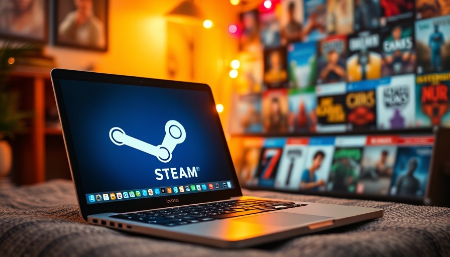 Steam logo displayed on a laptop with vibrant game covers, highlighting Steam Notizfunktion Update.