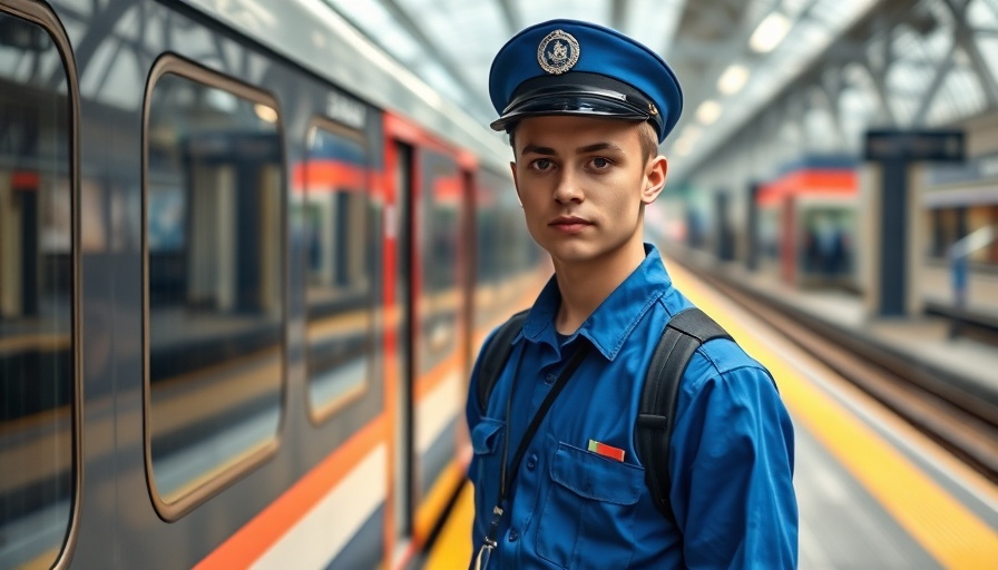 Train conductor in blue uniform at train station, suitable for 'ungeeignete Jobs, die aber echt sind'.