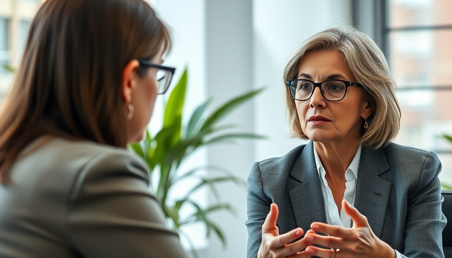 Mature woman interviewing a candidate, conveying authenticity in a job interview.