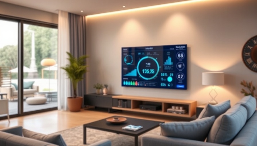 Smart home panel displaying IT-Sicherheitsinformationen in modern living room