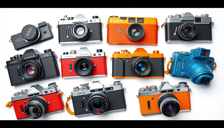 Vintage cameras with different colors, representing smartphone-wechseloptik.