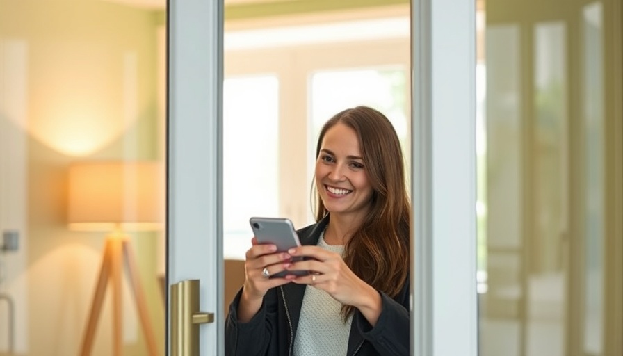 Smarte Türschlösser im Sparpaket: woman using smartphone outside glass door