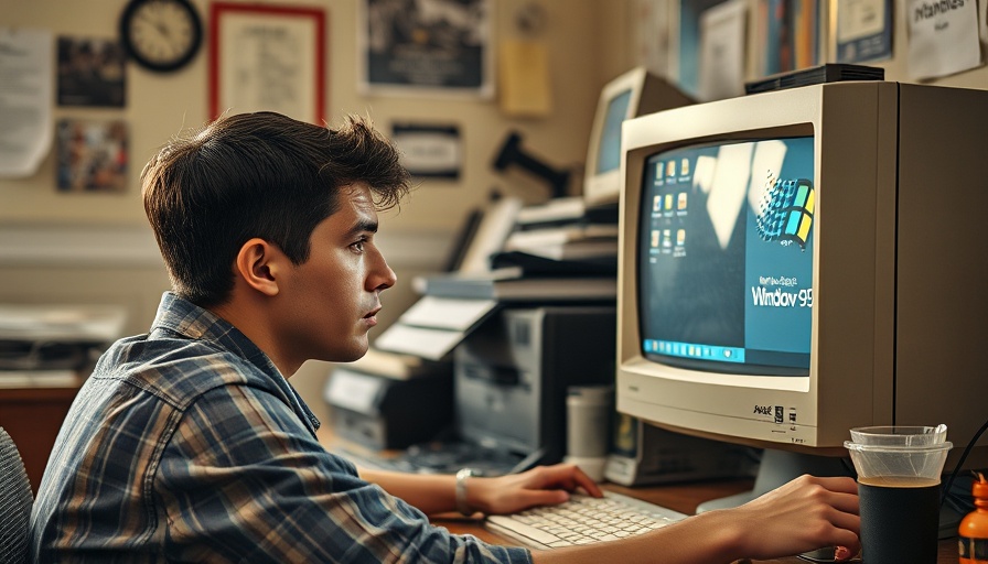 Retro office with CRT displaying Windows 95 interface