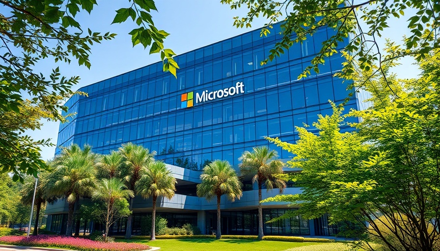 Microsoft headquarters with greenery, natural lighting.