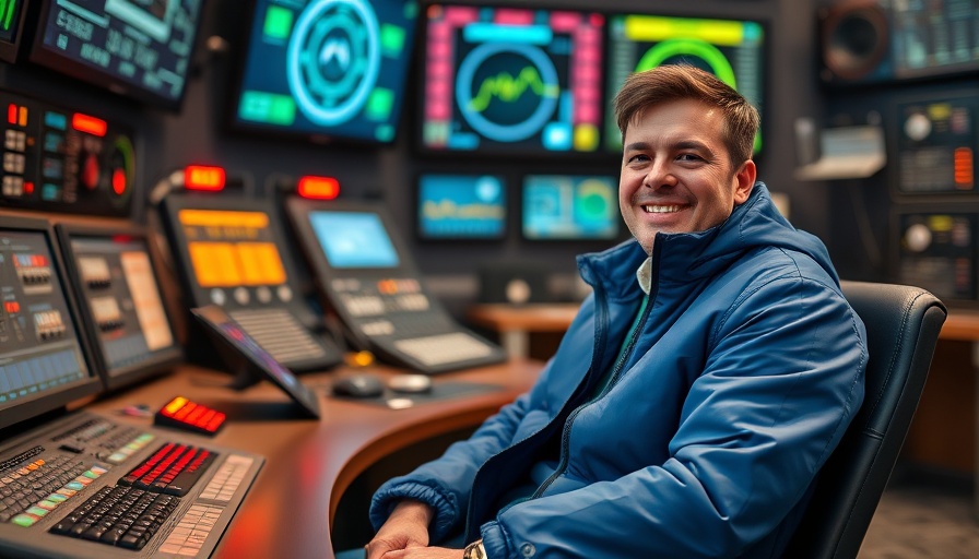 Young man in control room, potential spyware attack analysis scene.