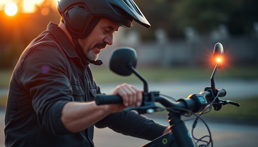 Man inspecting e-bike battery at sunset, E-Bikes in Deutschland.