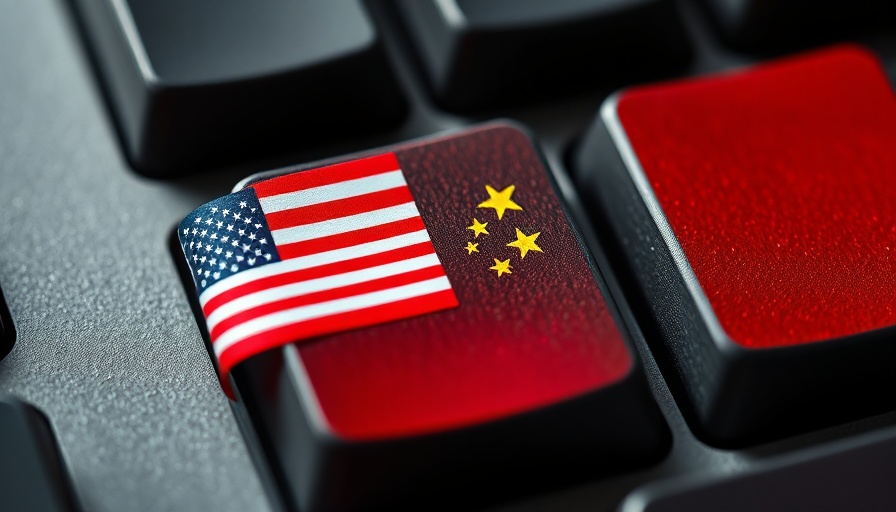 Keyboard keys with USA and China flags symbolizing AI competitiveness.