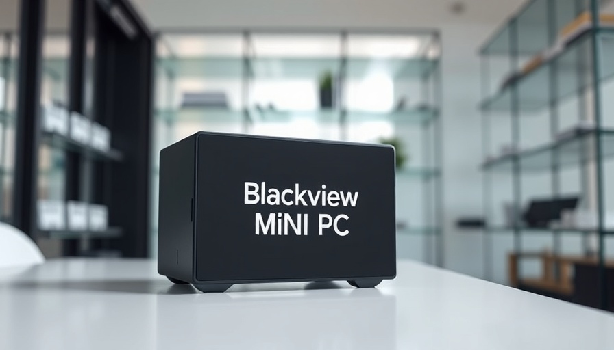 Blackview Mini PC box in modern office display.