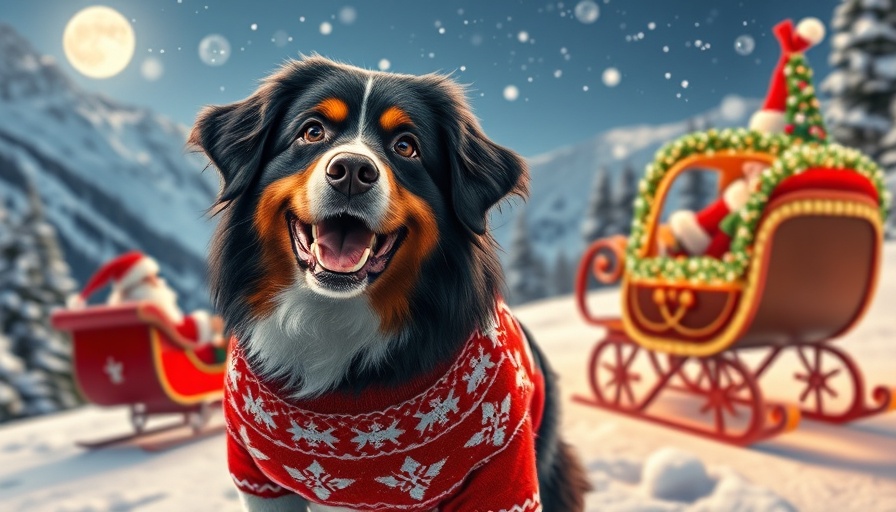 Cheerful Bernese Mountain Dog spreading joy in festive attire.