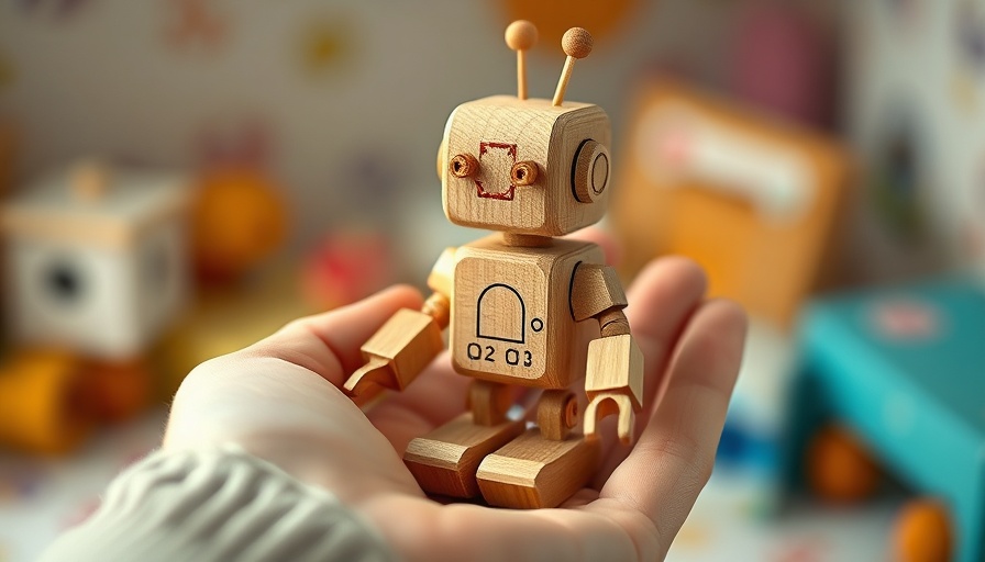 Toy minimalism benefits with a wooden toy robot in hand for simplicity.