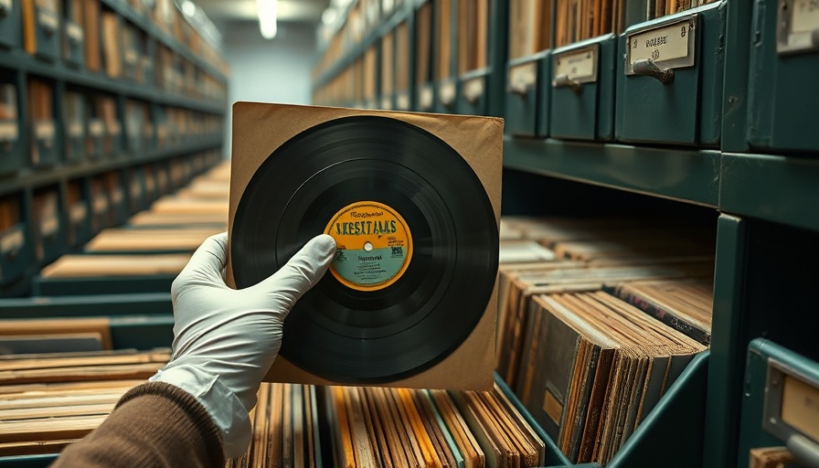 Gloved hand holding a vintage record sleeve in an archive, Universal Music Klage Internet Archive.