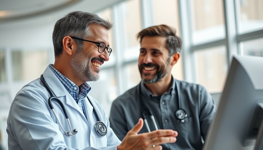Friendly consultation in a medical office focusing on Vorsorgeuntersuchungen für Männer.