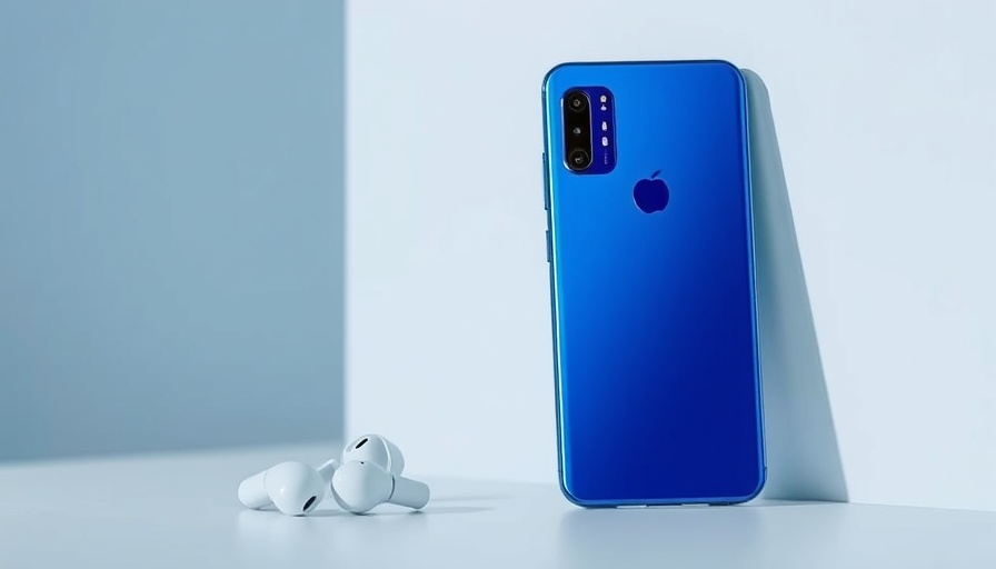 Stylish blue smartphone and earbuds display at Google Pixel 9a release.