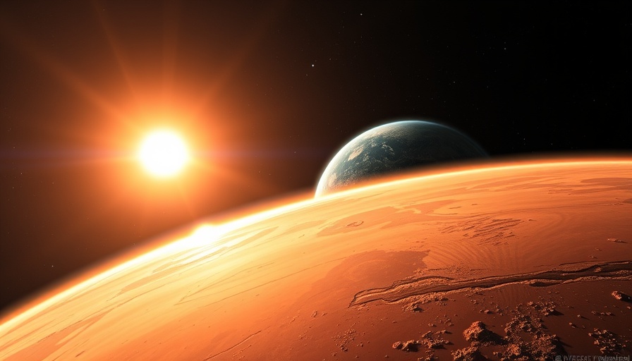 Mars and Earth cosmic scene with striking sunlight, Mars Regen und Schnee.