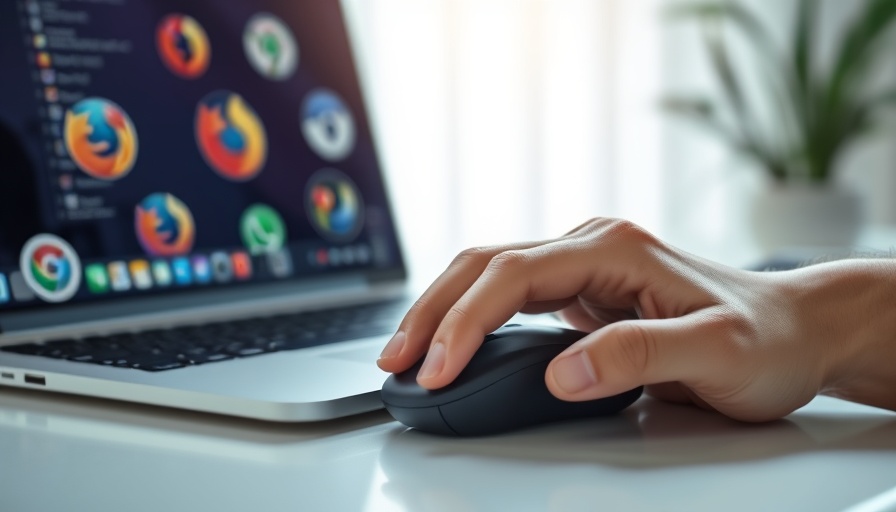 Mausrad-Trick für effizienteres Surfen: Close-up of hand on a mouse with browser symbols.