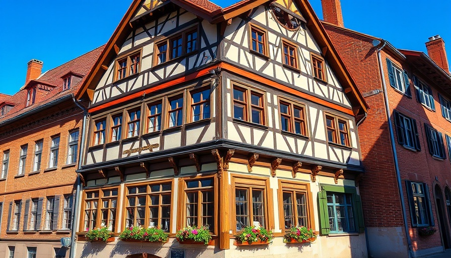Colorful traditional German building in Herzogtum Lauenburg, sunny day.