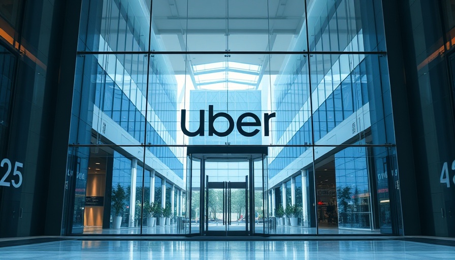 Uber logo at modern office entrance representing company news, 'Uber übernimmt Trendyol'.