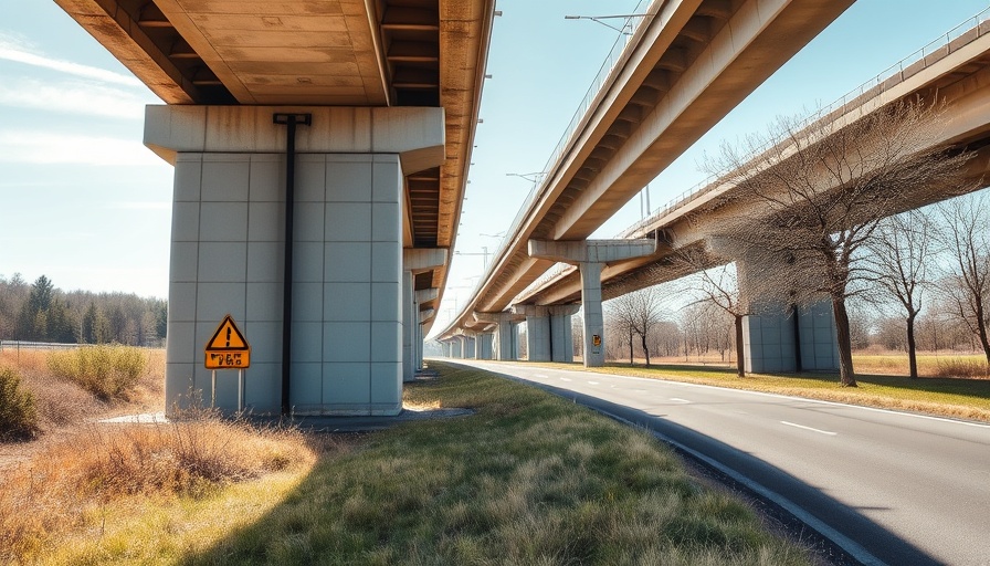 Bahnbrücke Schönberg Sicherheit with safety markings.