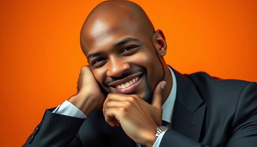 Man in a suit with hands on face, orange background