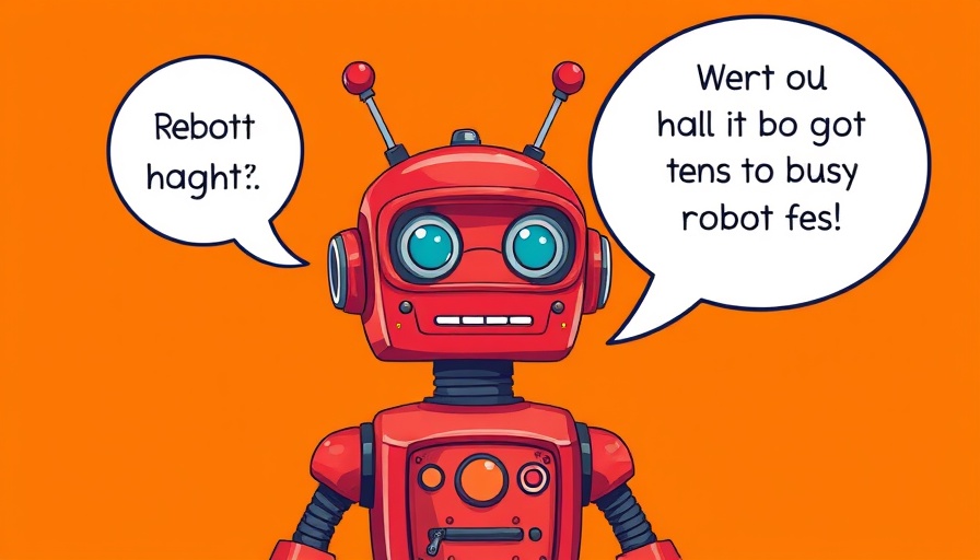 Colorful retro robot with speech bubble illustrating Low-Code Cloud-Trend.