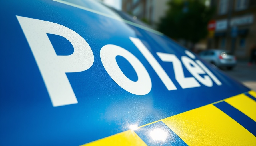 German police car close-up with 'Polizei' lettering, Jugendgewalt in Remscheid.