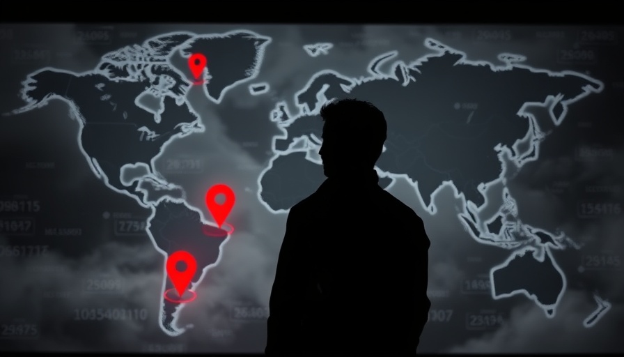 Abstract map with silhouette and red location markers, Databroker Files theme.
