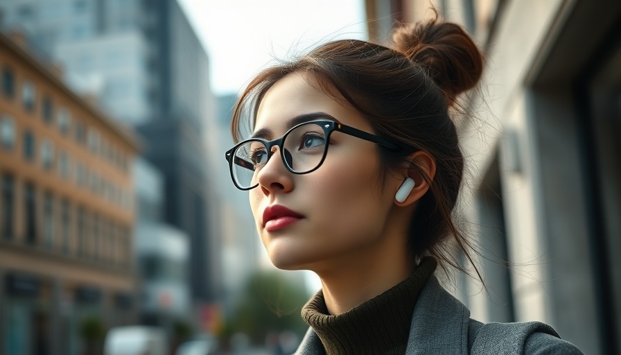 Young woman with Apple AirPods in an urban setting.