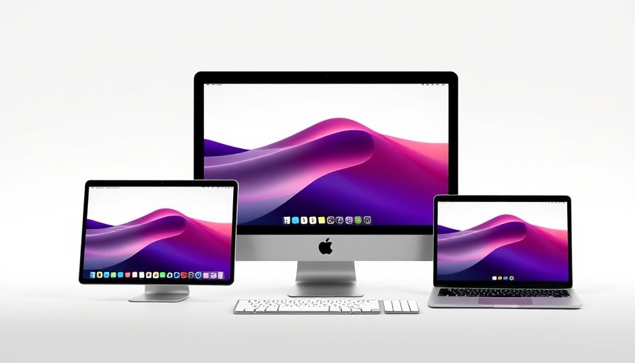Apple devices displaying macOS Tahoe 26 interface in a modern setup.