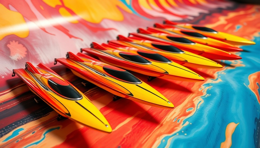 Colorful remote-controlled boats displayed on a vibrant backdrop, beste ferngesteuerte Boote.