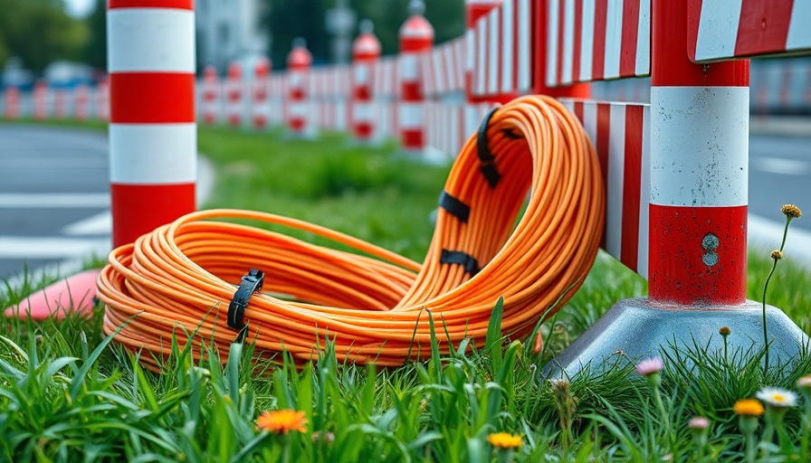 Bright orange fiber optic cables and barriers, representing Digitale Dekade Deutschland construction scene.