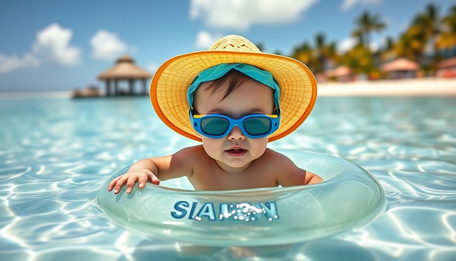 Baby with sunhat in water - Hitzeschutz für Babys.