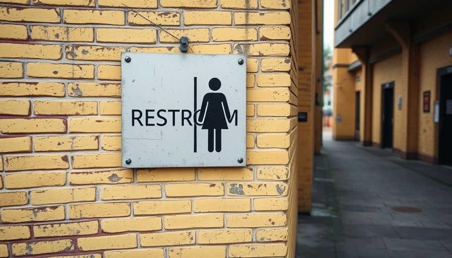 Rustic bathroom sign in Flensburg showing men's and women's figures.