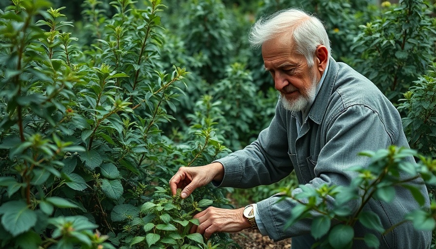 Gartenarbeit in Stormarn: senior gardening amidst lush greenery.
