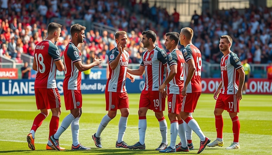 VfB Lübeck players celebrating test match victory with handshake.