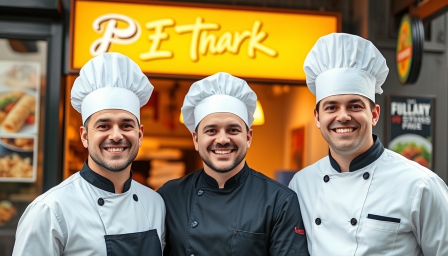 Neue Gastronomie Stormarn: Three chefs smiling in front of a restaurant.