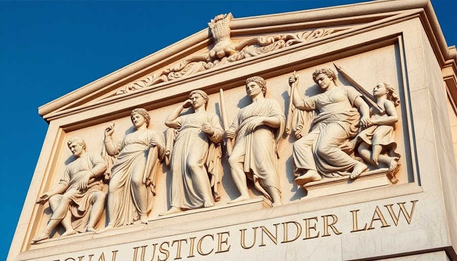 Stone relief sculpture of justice at courthouse, Altersverifikationspflichten theme.