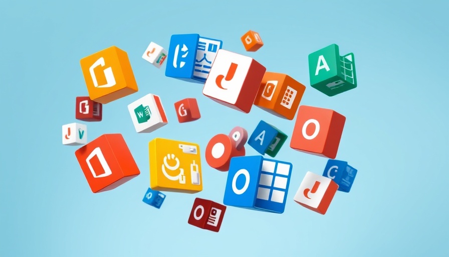 Microsoft Office icons floating on a light blue background