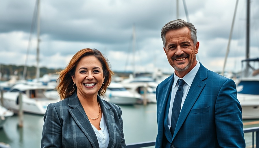Herausforderung an Daniel Günther: Two people smiling by a marina.