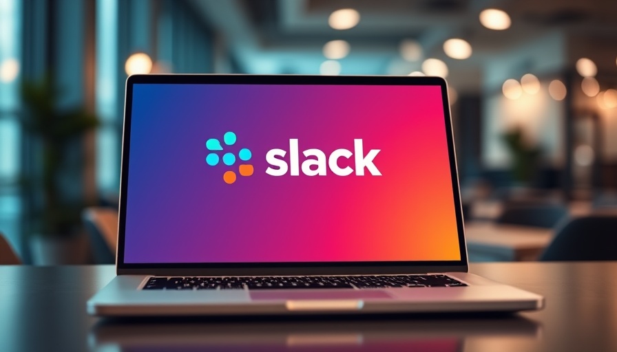 Laptop displaying Slack logo in office, Slack KI führt Company-Slang ein.