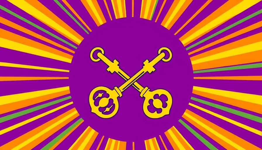 Crossed keys emblem on colorful geometric background representing Wikimedia Foundations Challenge UK Online Safety Act.