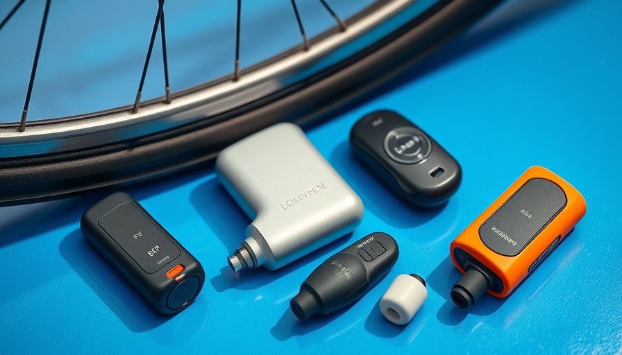 Akku-Luftpumpe für Fahrrad und Auto with inflators on blue.