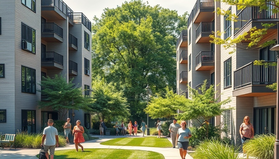 Modern residential courtyard with people enjoying the outdoors