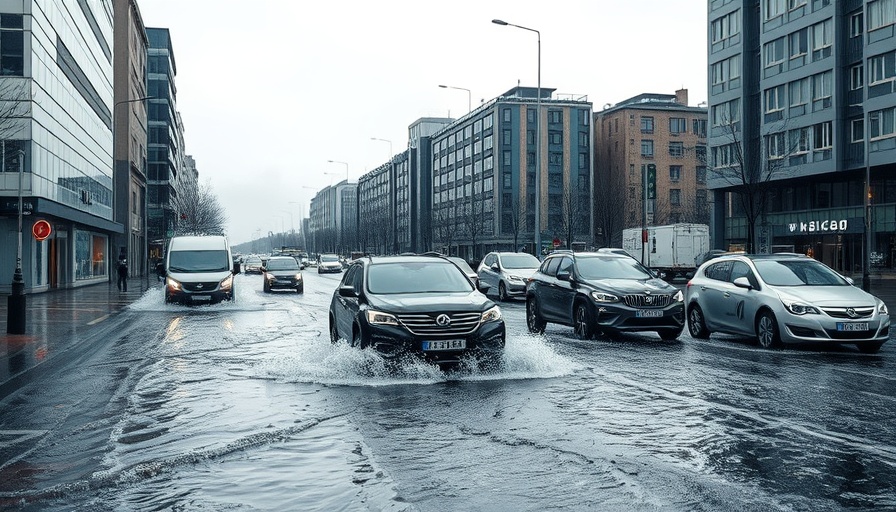 Starkregen Norderstedt causing street flooding with cars navigating water.