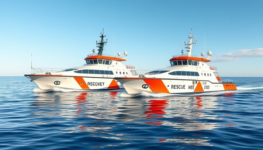 Two rescue ships on calm ocean waters during the day.