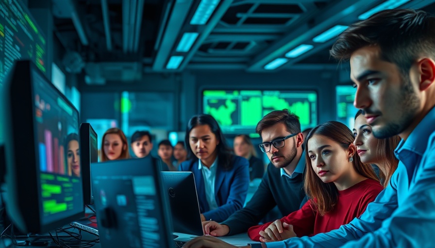 Futuristic workspace for IT-Sicherheit durch Ethical Hacking with team analyzing data.