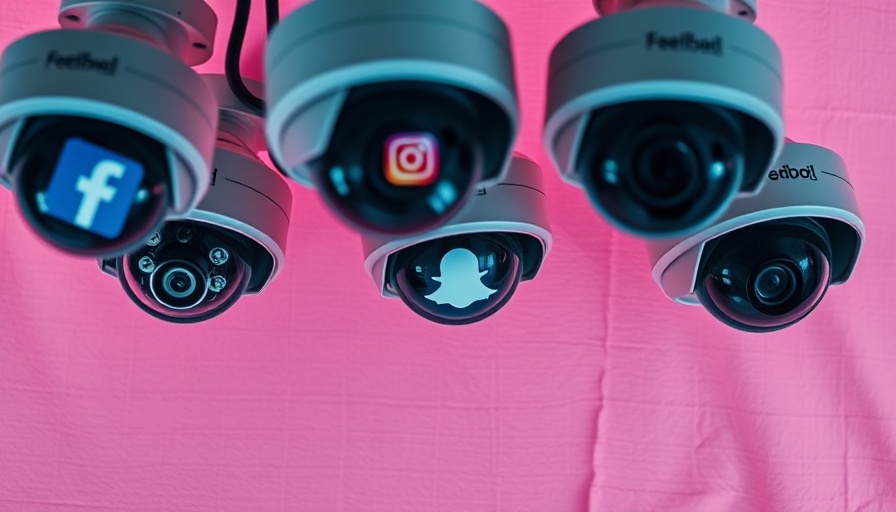 Soziale Medienpflicht für Visa-Anträge: Überwachungskameras mit Social-Media-Logos.