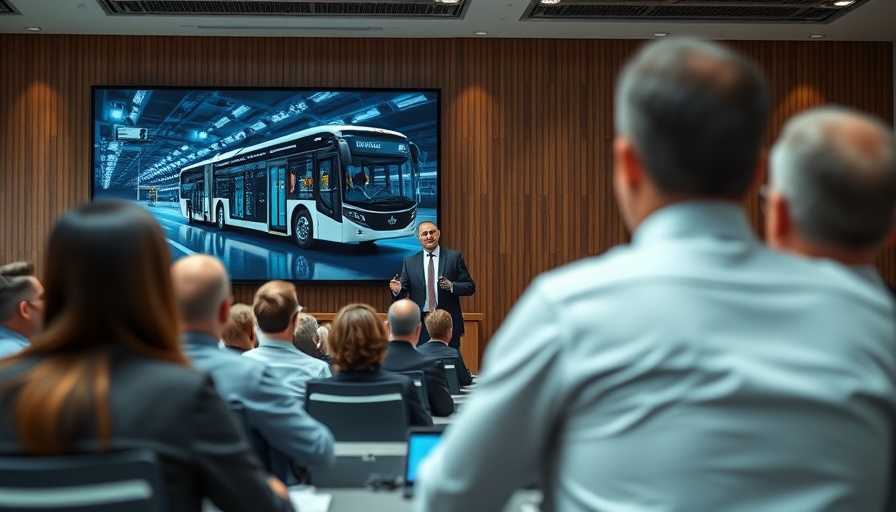 Man presenting autonomous buses at Flensburg conference.