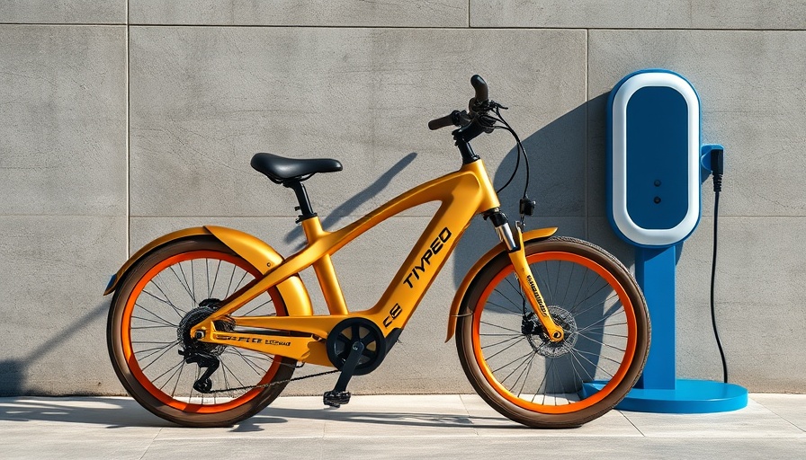 Sleek golden e-bike charging at station, 15-minute fast charge