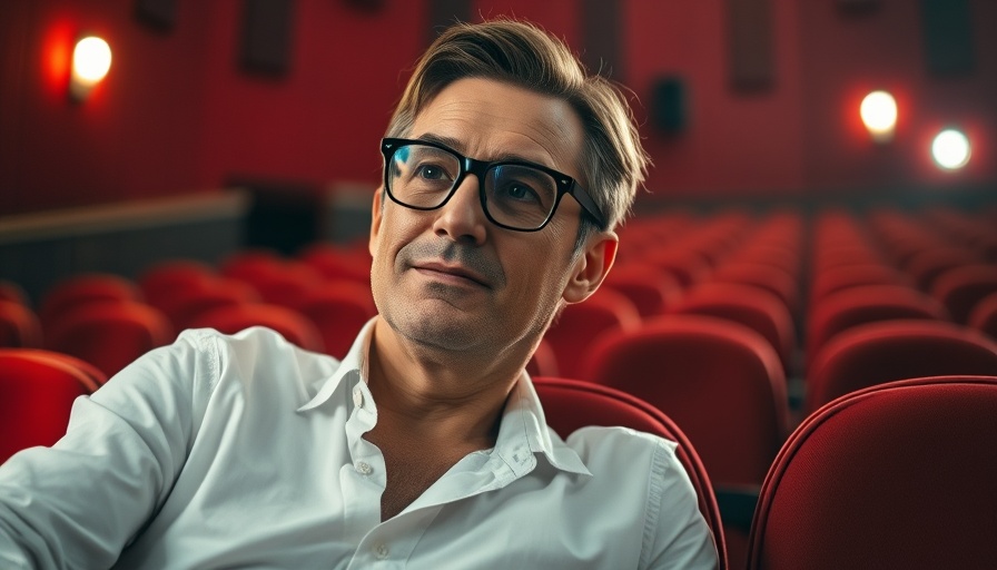 Middle-aged man in an empty cinema room promoting kostenlose Naturdokus Bad Oldesloe.